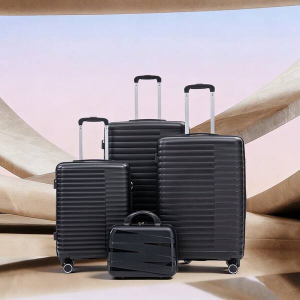 Noble House Luxen 4-Piece Black PP Hardside Spinner Wheel Luggage