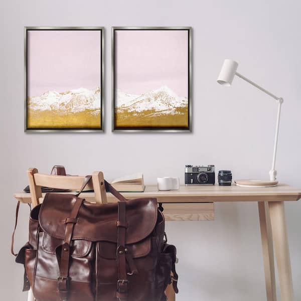 Snow Tipped Mountains on Pink by Gemma Bardot 2 Piece Gray Floater Frame Nature Graphic Art Print 31 in. x 21 in.