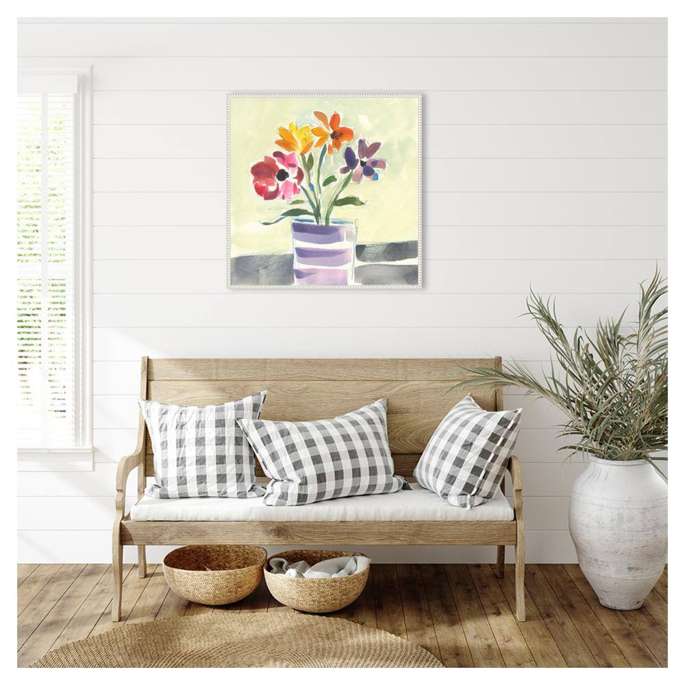 Morning Flowers Vibrant Canvas Art with White Frame