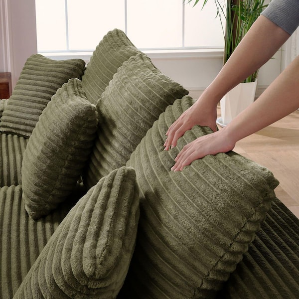 4-Seats Modular Sectional 98 in. W Armless Fabric L-Shaped Performance Fabric Sofa in Green with Chaise