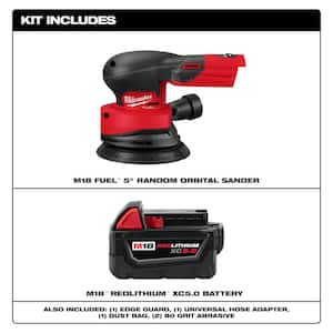 M18 18V Lith-Ion Brushless Cordless FUEL 5 in. Random Orbit Sander w/ (1) 5.0 Ah Battery