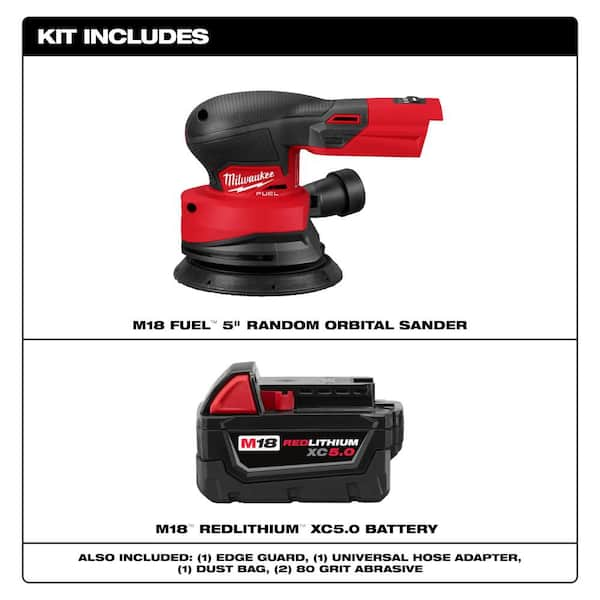 M18 18V Lith-Ion Brushless Cordless FUEL 5 in. Random Orbit Sander w/ (1) 5.0 Ah Battery