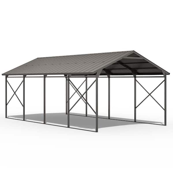 22 ft. W x 12 ft. D x 9 ft. H Gray Hardtop Metal Carport with Enhanced Base Heavy Duty