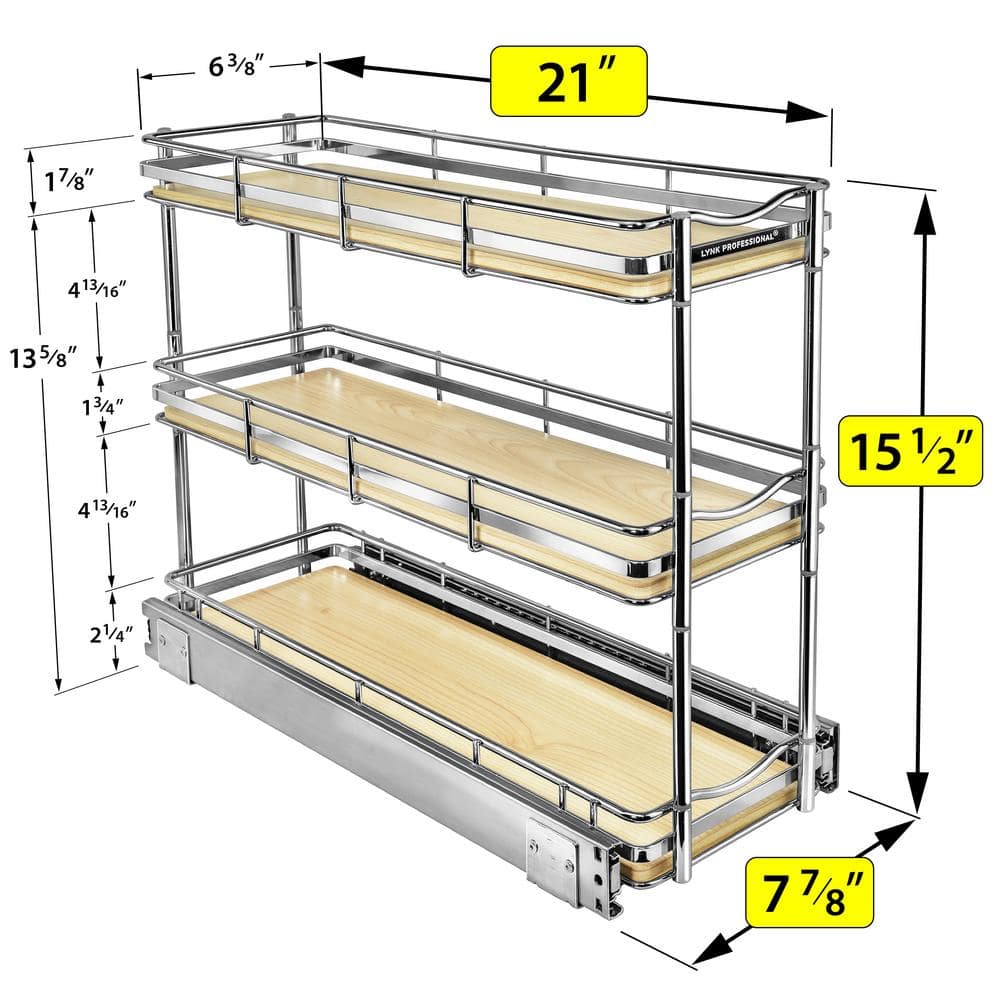 Narrow 3-Tier Wood and Chrome Pull-Out Spice Rack