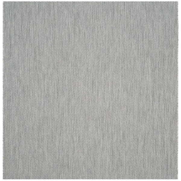 Courtyard Gray/Navy 4 ft. x 4 ft. Solid Color Chevron Indoor/Outdoor Square Area Rug