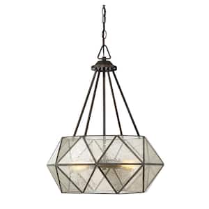 Tartan 20 in. W x 25.38 in. H 4-Light Oiled Burnished Bronze Pendant Light with Mercury Glass Shade