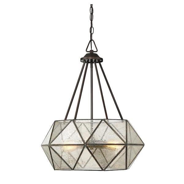 Savoy House Tartan 20 in. W x 25.38 in. H 4-Light Oiled Burnished Bronze Pendant Light with Mercury Glass Shade