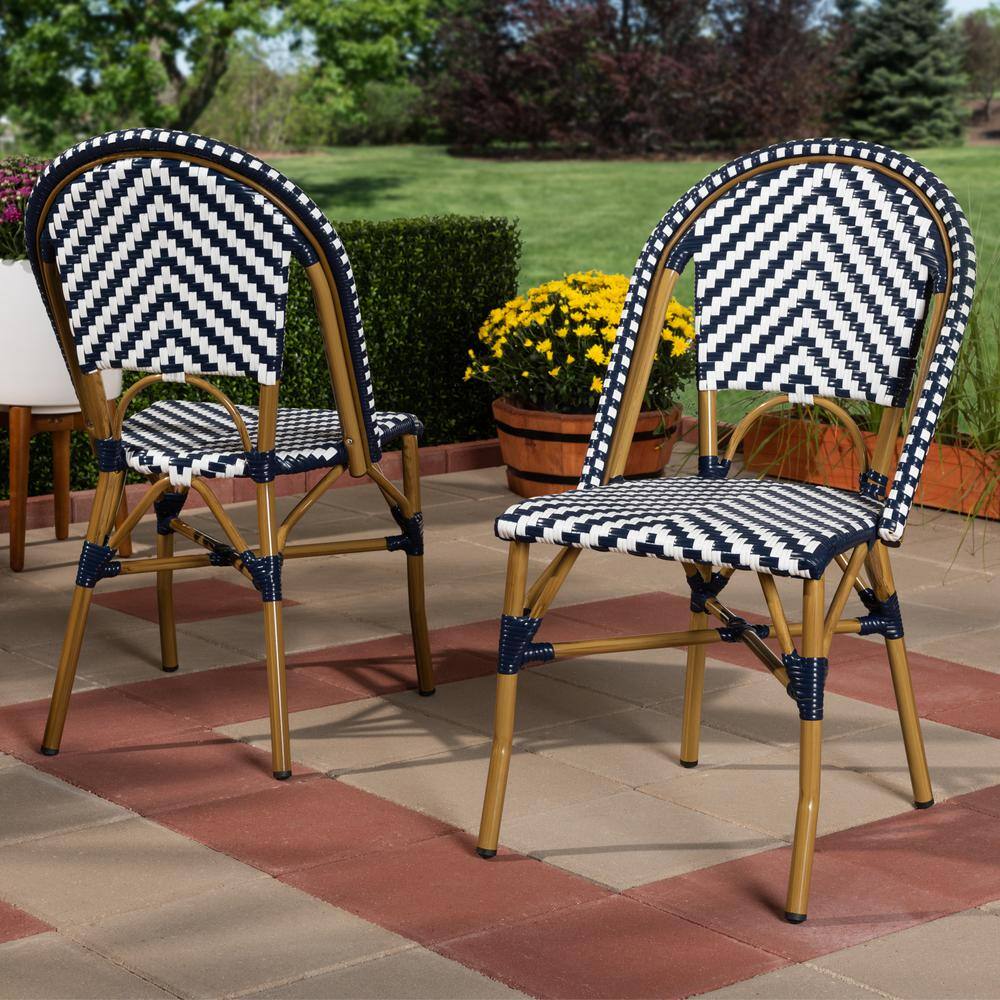 Bistro-Style Blue and White Aluminum Stackable Dining Chair Set