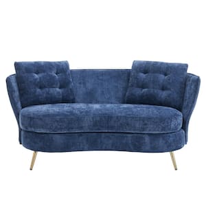 64.2 in. Blue Velvet 2-Seater Loveseat with Golden Legs and 2-Pillows