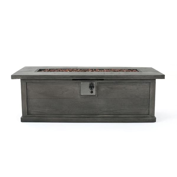 Zeus & Ruta 56.1 in. W x 19.1 in. H Outdoor Gray Wood Pattern Rectangular 500000 BTU Fire Pit Table for Outside, Patio and Garden