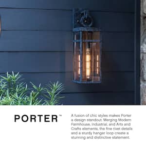 Hinkley Porter Small Outdoor Wall Mount Lantern, Aged Zinc