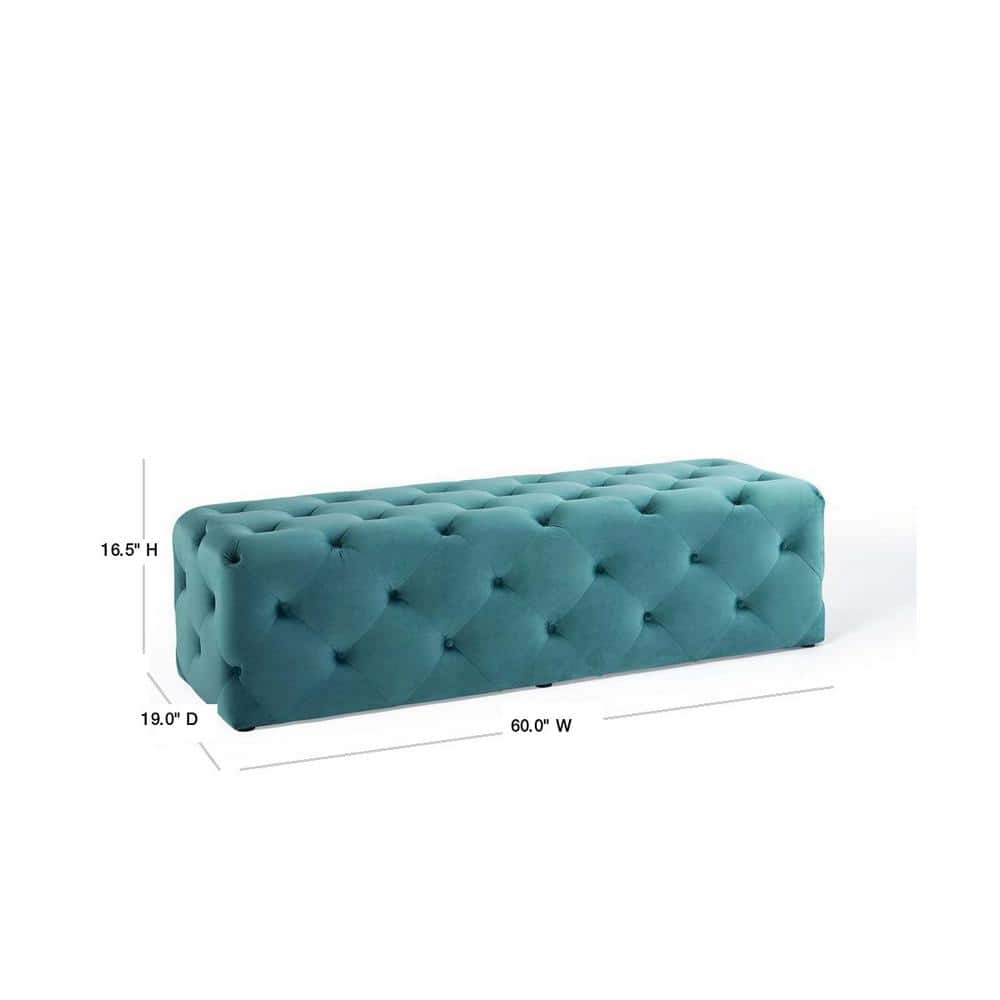 Sea Blue Velvet Tufted 60" Bench with Deep Button Detailing
