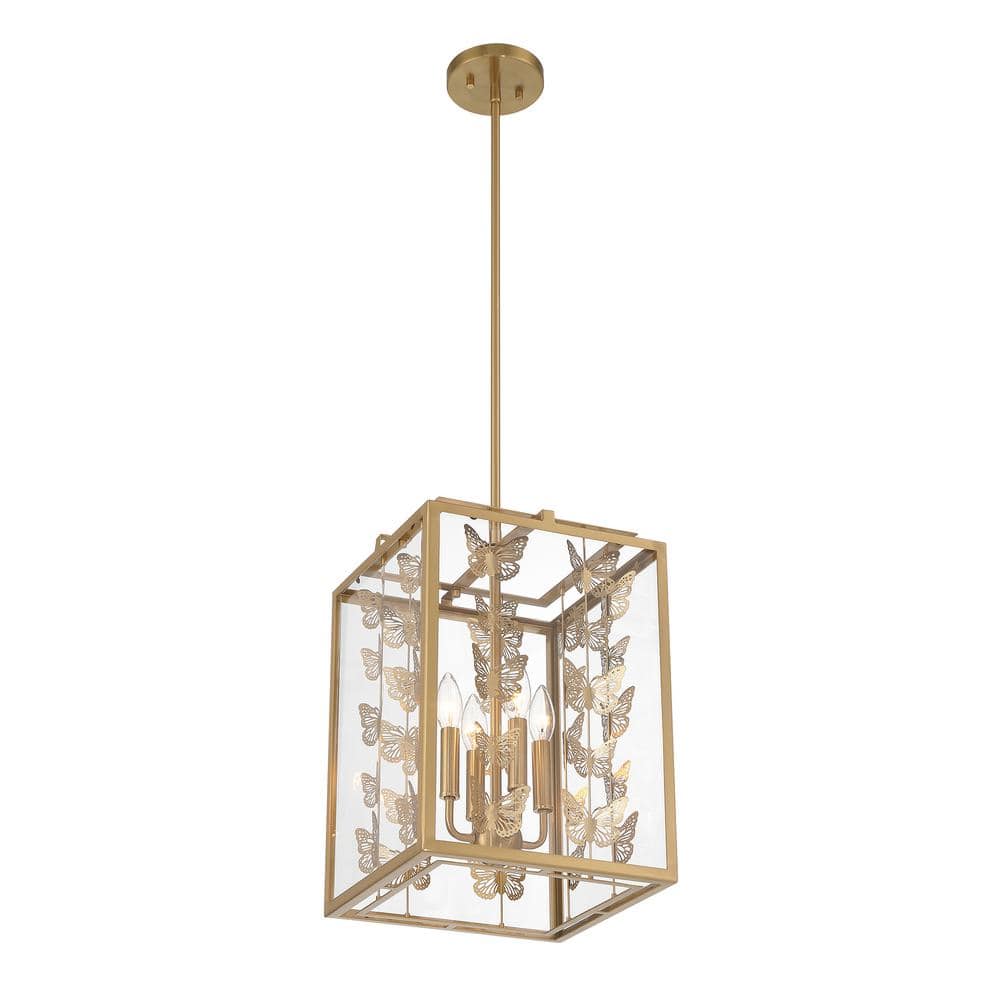 Birch 4-Light Warm Brass Pendant with Clear Glass Shade