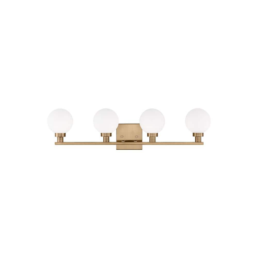 Clybourn Satin Brass 4-Light Dimmable Vanity with Milk Glass Shades