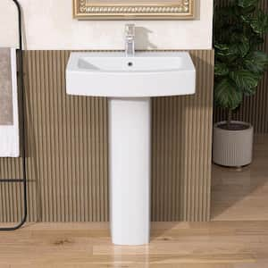 22 in. W x 17 in. D Vitreous China Rectangular Vessel Sink with Single Faucet Hole Pedestal Combo Bathroom Sink in White