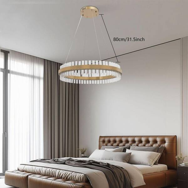 OUKANING 31.5 in. 1 Light 3-Color Integrated LED Gold Modern