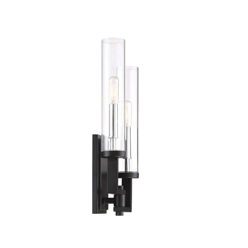 Folsom Matte Black Cylinder Sconce with Polished Chrome Accents