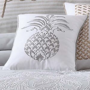 Tropical Plantation Grey and White Solid Hypoallergenic Down Alternative 22 in. x 12 in. Throw Pillow