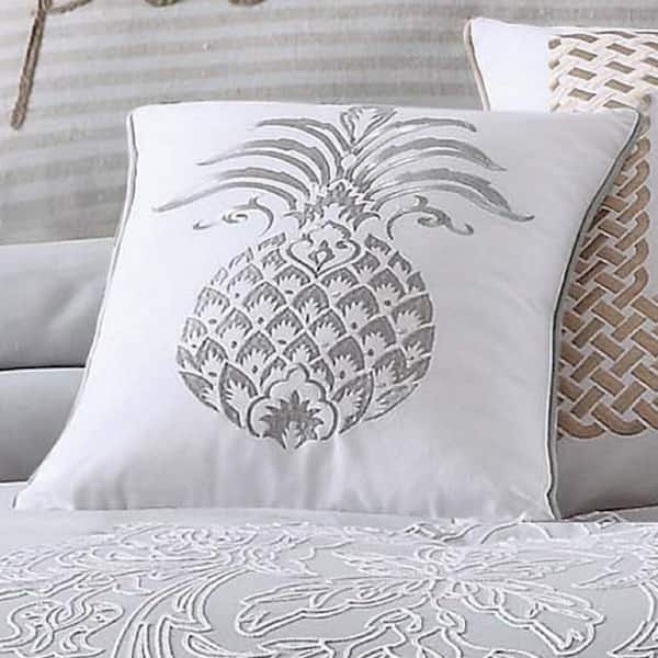 Oceanfront Resort Tropical Plantation Grey and White Solid Hypoallergenic Down Alternative 22 in. x 12 in. Throw Pillow