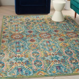 Allur Turquoise Multicolor 5 ft. x 7 ft. Floral Medallion Boho Transitional Area Rug