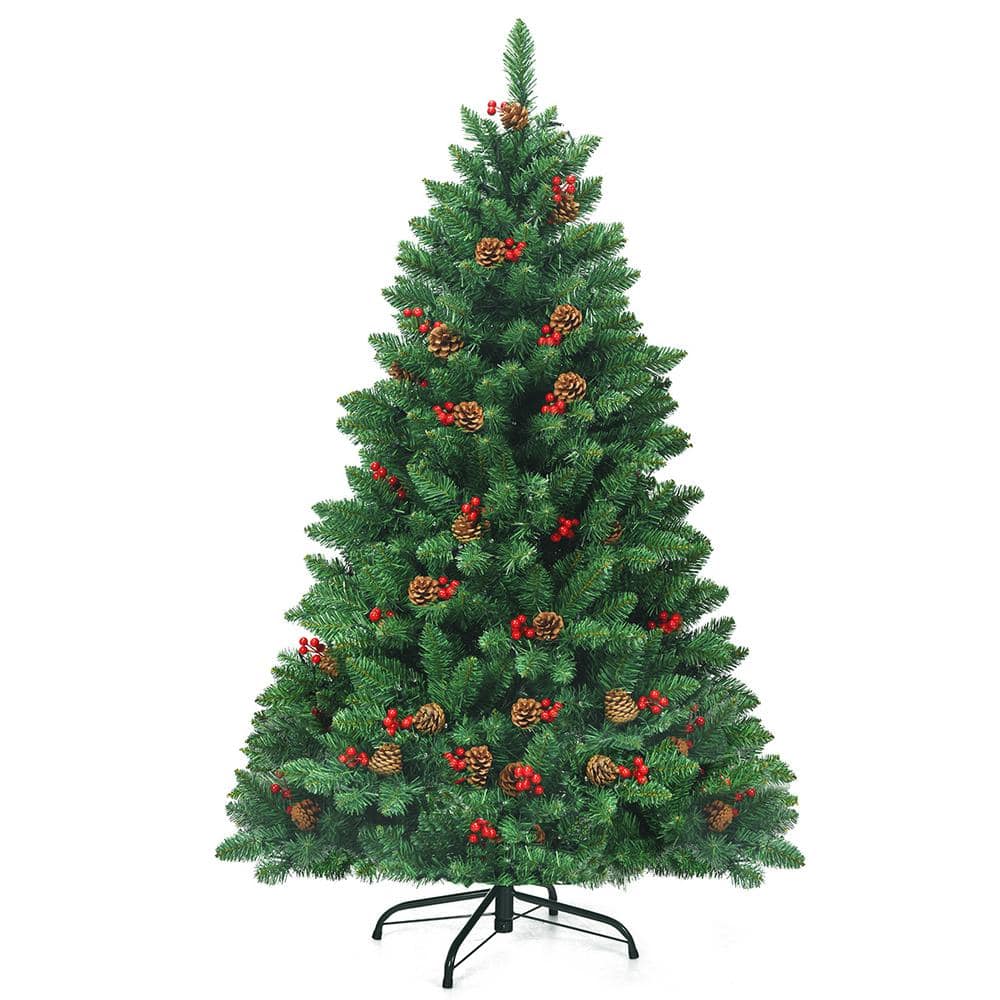 Costway 4.5 ft. Pre-Lit LED Slim Fraser Fir Artificial Christmas Tree with 300 Twinkling White Lights