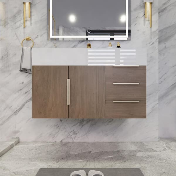 Bethany 36 in. W x 20 in. D x 22 in. H Single Sink Floating Bath Vanity in Light Oak with White Acrylic Top