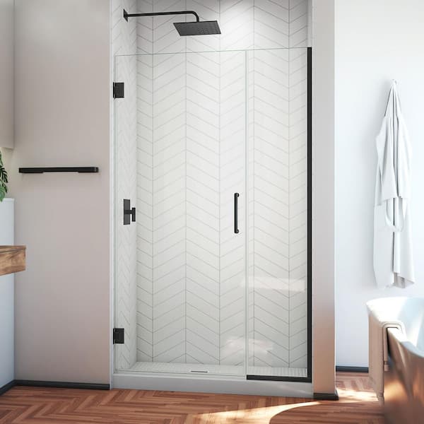 DreamLine Unidoor Plus 44.5 to 45 in. x 72 in. Frameless Hinged Shower Door in Matte Black