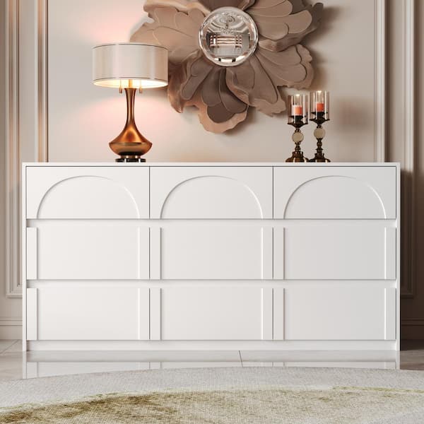 9-Drawer White Wood Dresser Chest of Drawer Modern Style 31.5 in. H x 63 in. W x 13.7 in. D