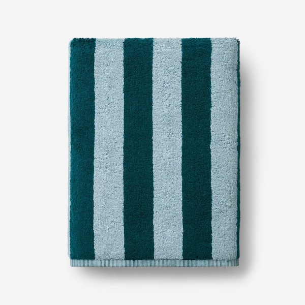 Company Cotton Reversible Stripe Teal Turkish Cotton Single Bath Towel