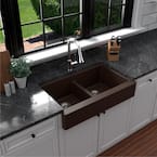 Retrofit Farmhouse Apron Front Quartz Composite 34 in. Double Bowl Kitchen Sink in Brown