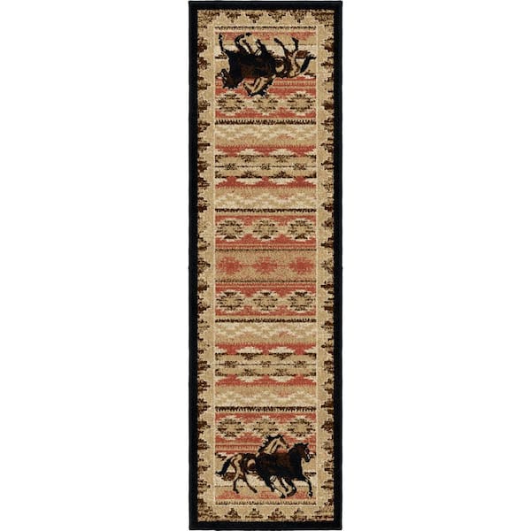 Lodge King Untamed Black 2 ft. x 8 ft. Western Area Rug