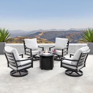 Hudson Luxurious Antique Copper 5-Piece Aluminum Patio Fire Pit Deep Seating Set with Light Grey Cushions