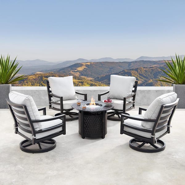 Oakland Living Hudson Luxurious Antique Copper 5-Piece Aluminum Patio Fire Pit Deep Seating Set with Light Grey Cushions
