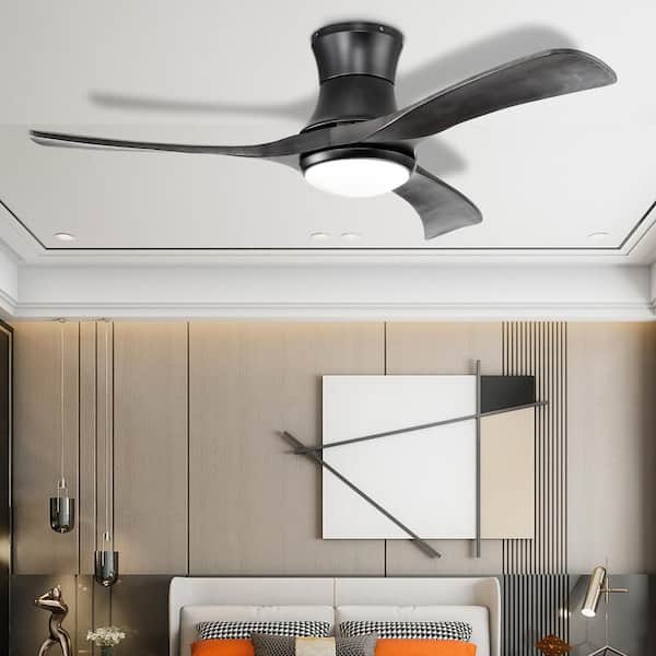 FORCLOVER 52 in. Indoor Black Flush Mount Ceiling Fan with LED Light