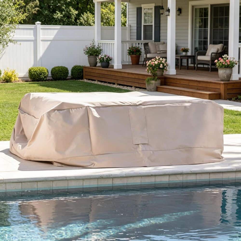 86 in. L x 65 in. W x 28 in. H Outdoor Dining Set Cover Chat Set Cover Waterproof Table and Chair Set Cover in Beige