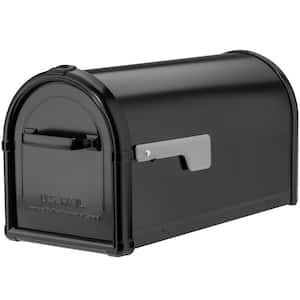 Hillsborough Black, Large, Steel, Post Mount Mailbox with Silver Flag