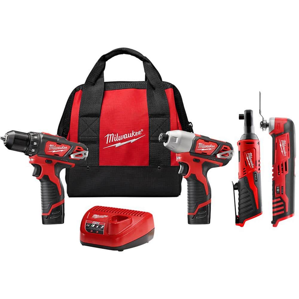 Milwaukee M12 12V Lithium-Ion Cordless Drill Driver/Impact Driver/Ratchet Combo Kit (3-Tool) with M12 Oscillating Multi-Tool -  2494-22-2457