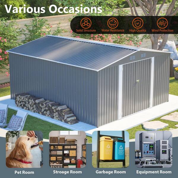 14 ft. W x 12 ft. D Metal Waterproof Tool Shed with Lockable