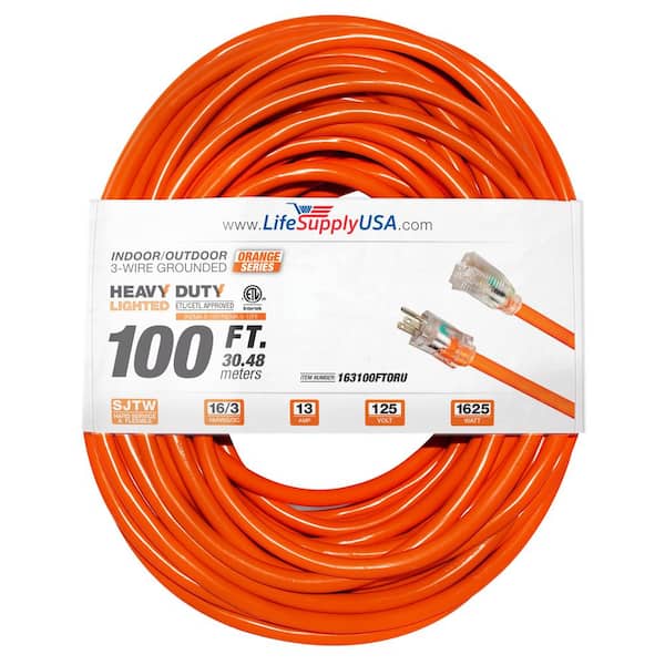 100 ft. 16-Gauge/26 Conductors SJTW Indoor/Outdoor Extension Cord with Lighted End Orange (1-Pack)
