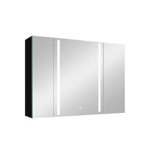 40 in. W x 30 in. H Large Rectangular Matte Black S1 Aluminum Surface Mount LED Medicine Cabinet with Mirror, Anti-fog