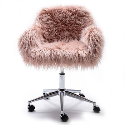 Pink Faux Fur Seat Office Chair without Arms