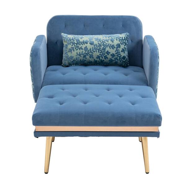 ATHMILE Light Blue Velvet Accent Arm Chair with Ottoman (Set of 1)