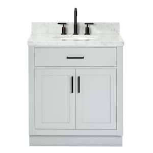 Hepburn 31 in. W x 22 in. D x 36 in. H Bath Vanity in Grey with Carrara Marble Vanity Top in White with White Basin