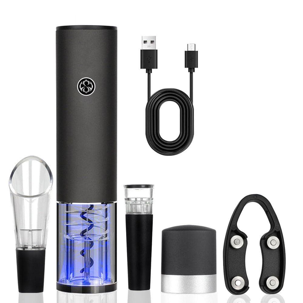 Rechargeable Electric Wine Bottle Opener Set with Automatic Corkscrew Foil Cutter Stopper Aerator Pourer