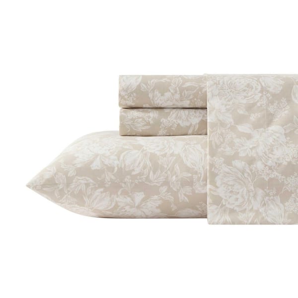 Meredith 4-Piece Beige Cotton Percale Queen Sheet Set