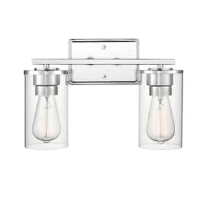 Verlana 14 in. 2-Light Chrome Bathroom Vanity Light with Clear Glass Shade