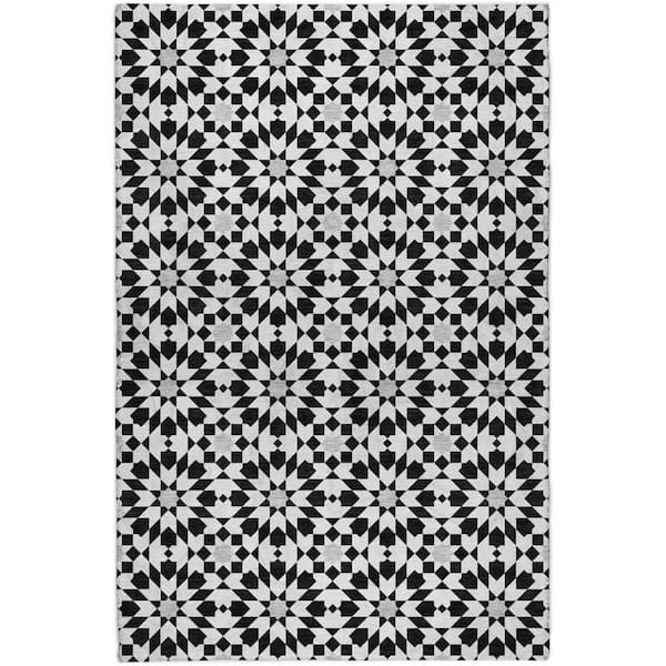 Dream Shag Premium Machine Washable Abstract ADS734 Black 9 ft. x 12 ft. Area Rug