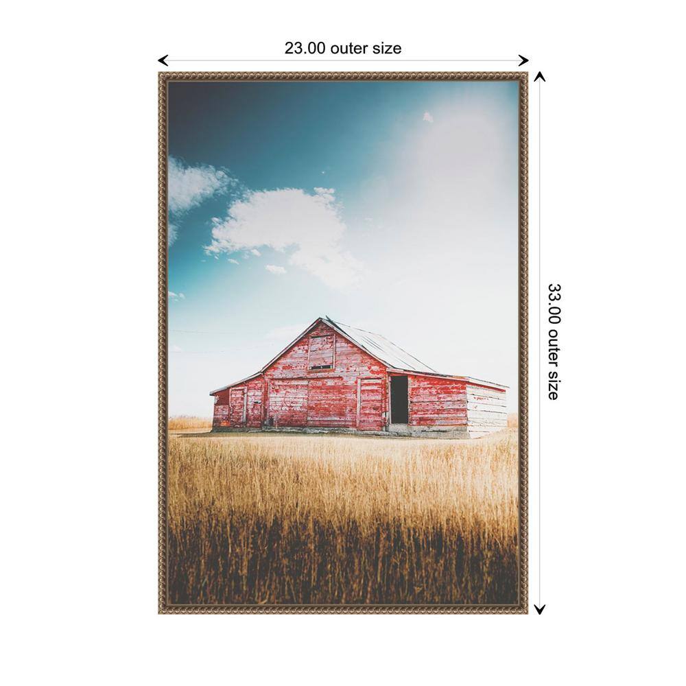 Large Red Barn Framed Canvas Wall Art with Beaded Bronze Frame