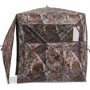 3 full-width windows Portable Camo Ground Hunting Blind Tent with Full Side-Panel Door and Mesh Storage pocket