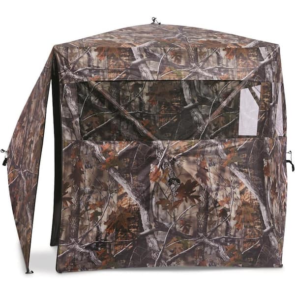 ITOPFOX 3 full-width windows Portable Camo Ground Hunting Blind Tent with Full Side-Panel Door and Mesh Storage pocket